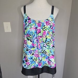 Floral Multicolor Bathing Suit Top Tankini Top Women's Plus Size 18W